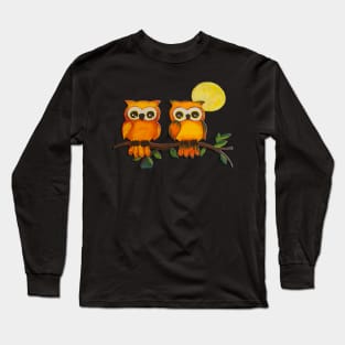 Owls and Moon Long Sleeve T-Shirt